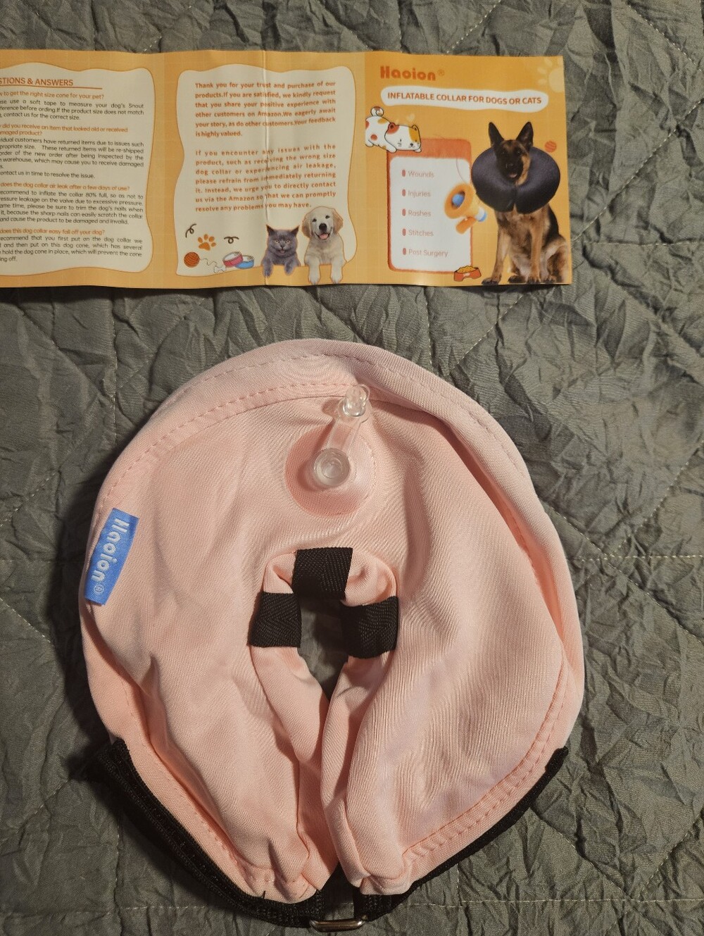 Inflatable Pet Recovery Collar - Light Pink, NEW, Size Small